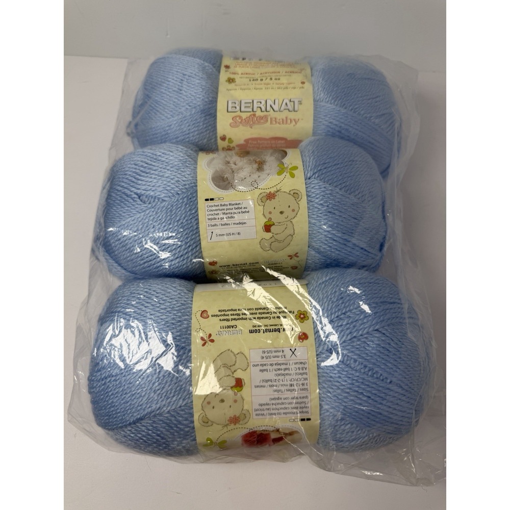 Lot of 3 BERNAT Softee Baby Yarn Pale Blue Skeins Acrylic 5 Oz 362 yds
